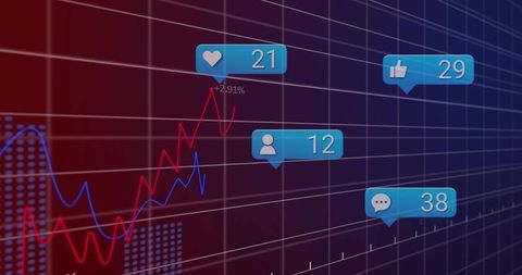 Social Media Analytics Dashboard Showing Real-Time Likes Comments Followers on 3D Grid