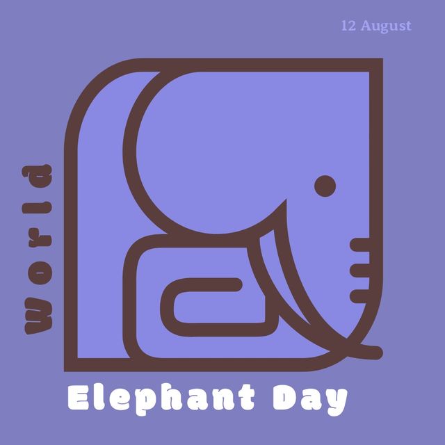 Vector image of elephant with world elephant day text on blue background, copy space. Illustration, awareness, animal, wildlife, preservation and protection of elephants concept.