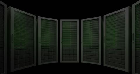 Row of High-Tech Black and Green Server Racks in Dark Room - Download Free Stock Images Pikwizard.com