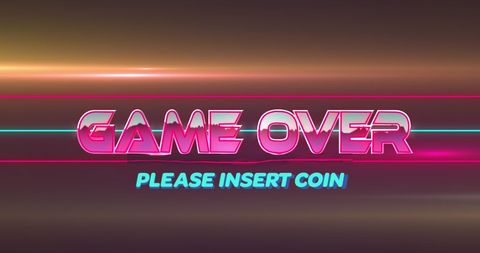 Retro Neon Game Over with Please Insert Coin Text