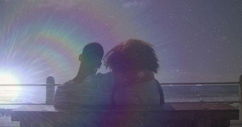 Romantic Couple Embracing at Seaside Sunset