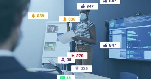 Professional in Office Presenting Data Visualization and Analytics