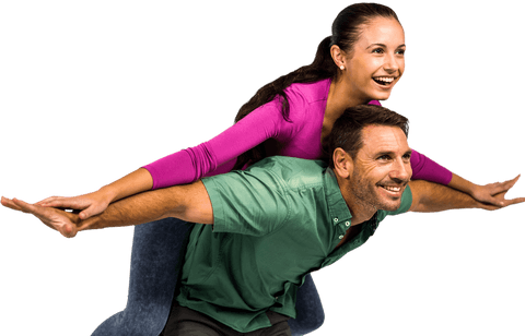 Smiling Couple Piggybacking on Transparent Background
