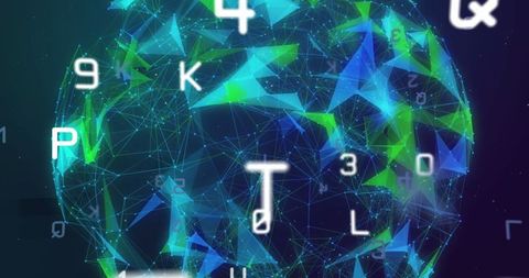Abstract digital network globe with rotating alphanumeric code