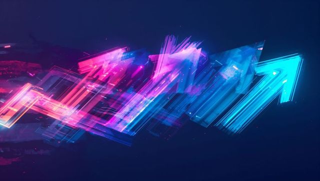 Futuristic neon arrows with motion blur in dynamic abstract setting