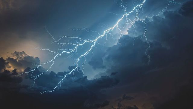 Dramatic Lightning Bolt Striking Through Stormy Sky