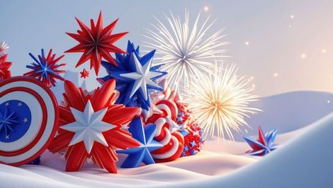 Festive Patriotic Stars and Candy Canes with Winter Fireworks