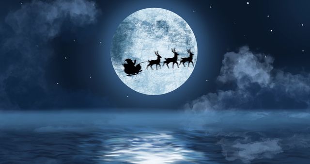 Santa Claus Silhouetted Against Full Moon in Night Sky - Download Free Stock Images Pikwizard.com