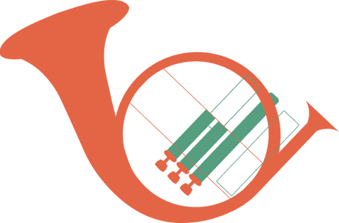 Vibrant Orange French Horn with Green Valves on Transparent Background