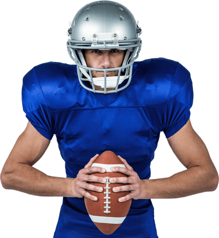 transparent american football player holding ball in blue jersey - Download Free Stock Videos Pikwizard.com