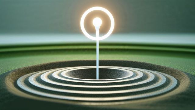 Futuristic Glowing Figure in Minimalistic Space with Concentric Design