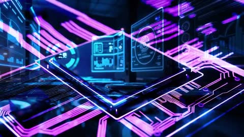 Futuristic Microprocessor with Neon Holographic Interface