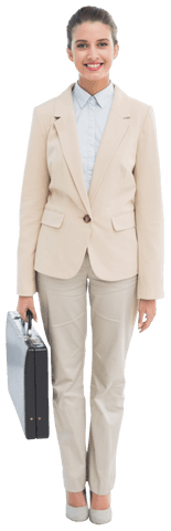 Elegant businesswoman with briefcase on transparent background