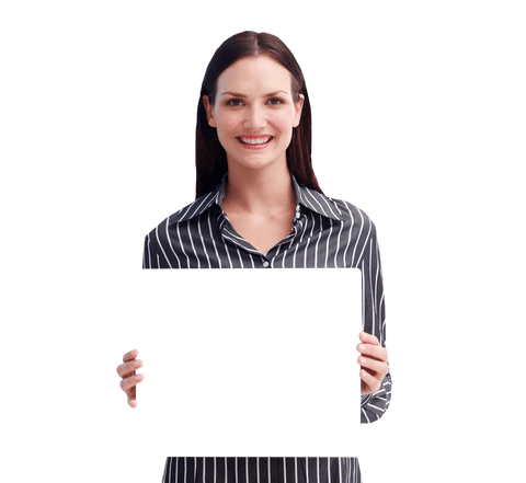 smiling businesswoman holding transparent blank sign - Download Free Stock Videos Pikwizard.com