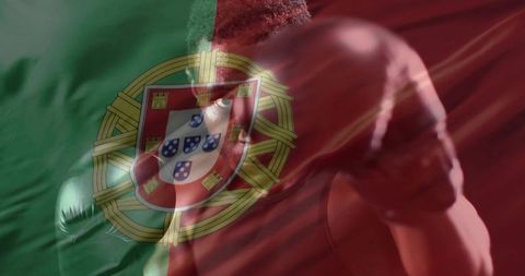 Punching boxer with portugal flag overlay patriotic power and combat sports intensity
