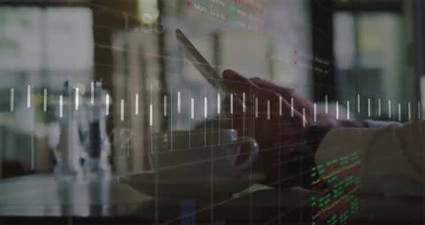 Businessman Analyzing Financial Graphs on Smartphone in Cafe Ambience