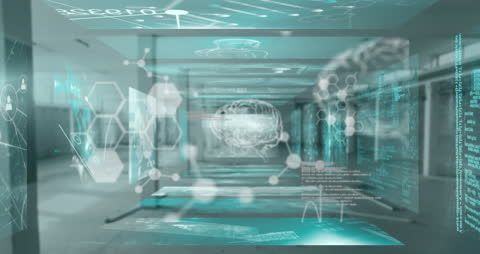 Futuristic Digital Interface in Modern Office