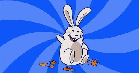 Smiling Floppy-Eared Cartoon Rabbit with Spiraling Blue Background