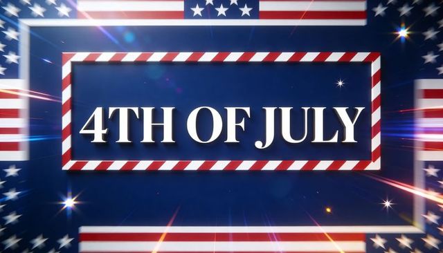 4th of july patriotic banner striped frame stars navy background with lens flares