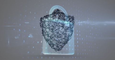 Digital Shield with Numbers and Letters Symbolizing Cybersecurity