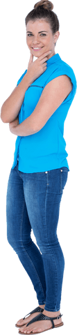 Confident Woman Standing with Hand on Chin Transparent Background