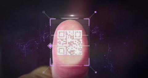QR Code Thumb Scan with Digital Circuits Overlay