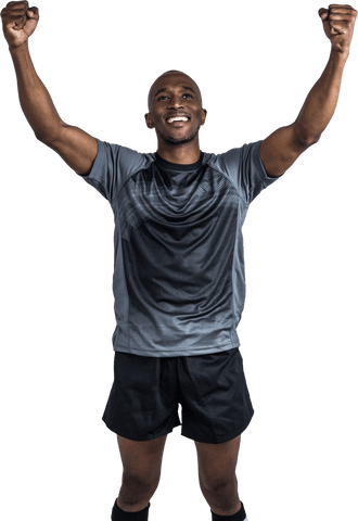 Joyful Sportsman Clenching Fists Celebrating Transparent Background Victory