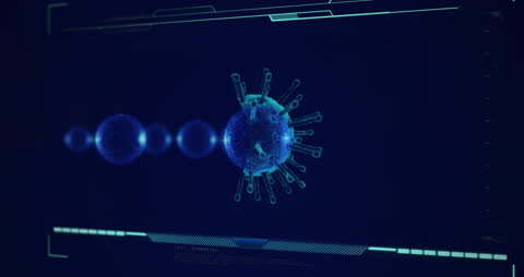 Futuristic Digital Interface with Virus Cells and Data Analysis