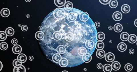 Blue Earth Surrounded by Euro Symbols in Digital Space - Download Free Stock Images Pikwizard.com