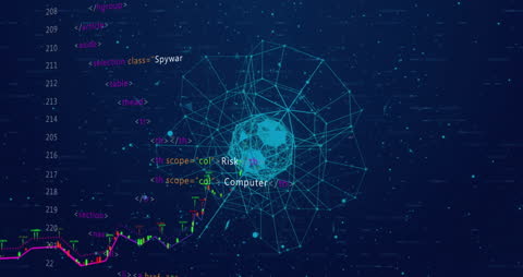 Futuristic Digital Network with Code Overlay and Globe Hologram