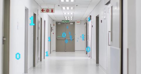 Futuristic Hospital Corridor with Digital Blue Overlay - Download Free Stock Images Pikwizard.com