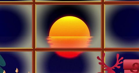 Serene Sunset Reflections Through Window with Warm Decor Elements