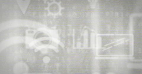 Abstract digital interface with futuristic tech symbols