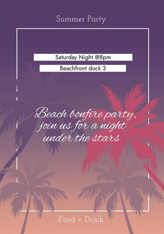 Summer Beach Party Invitation Design with Palm Trees and Text - Download Free Stock Templates Pikwizard.com