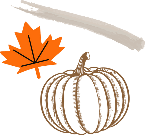 Transparent autumn vector with pumpkin, leaf, and brushstroke