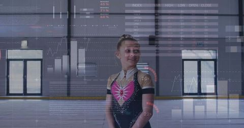 Figure Skater with Digital Charts, Elegantly Merging Art and Data