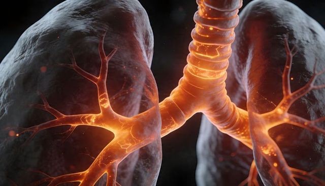 Translucent Lungs with Glowing Bronchi and Segmented Trachea 3D Medical Render
