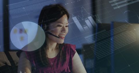 Businesswoman Engaged in Virtual Data Analysis