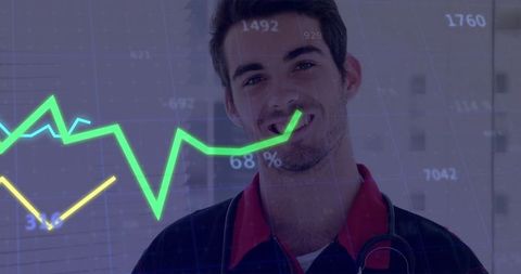 Innovative Healthcare Professional with Data Visualization Overlay