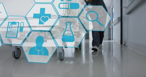 Virtual Interface with Medical Icons and Caucasian Doctors