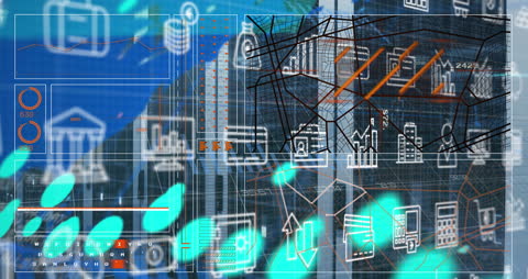 Digital Financial Data Processing Animation Global Business