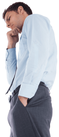 Thoughtful Businessman in Light Blue Shirt on Transparent Background