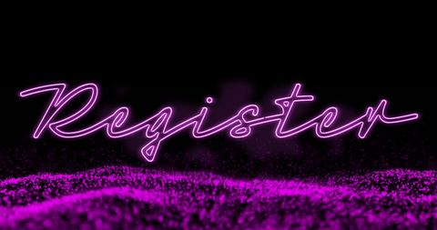 Vibrant Neon Register Text with Glowing Purple Mesh