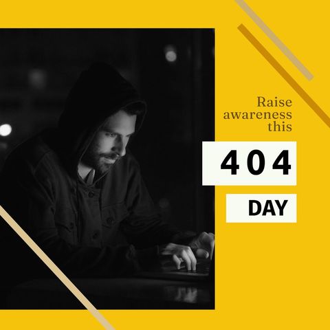 hacker using laptop promoting 404 day awareness - Download Free Stock Templates Pikwizard.com