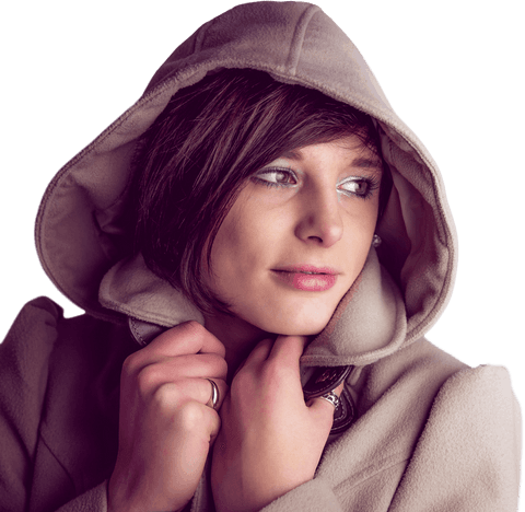 transparent winter-clad woman gaze outdoors in hooded coat - Download Free Stock Videos Pikwizard.com