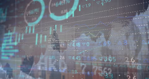 World Map Overlay with Digital Data and Graphs