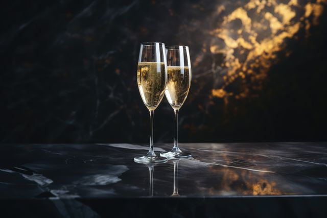 Two Glasses of Sparkling Champagne on Marble Table with Elegant Background - Download Free Stock Images Pikwizard.com