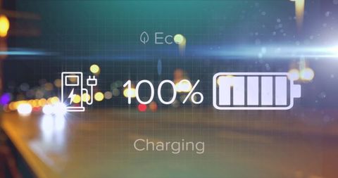 Electric Car Charging Interface on Night Road Sci-fi Graphic