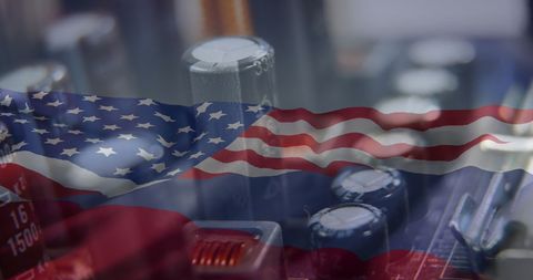 Data Processing Equipment Merged with US and Russia Flags - Download Free Stock Images Pikwizard.com