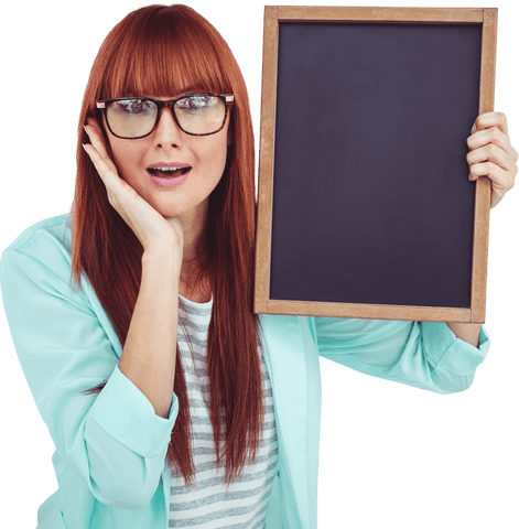 Smiling Hipster Woman Holding Transparent Blackboard Sign for Creative Messaging - Download Free Stock Videos Pikwizard.com